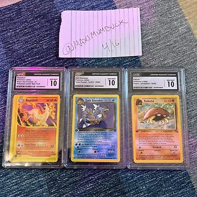 Gem Mint 10 Graded Pokemon Card Lot First Edition Gyarados Kabuto Rapidash • $51