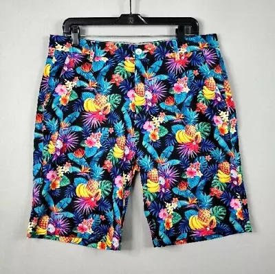 Hreski Golf Shorts Mens Sz 34 Multicolor Lightweight Pockets Hawaiian Pineapple • $26.32