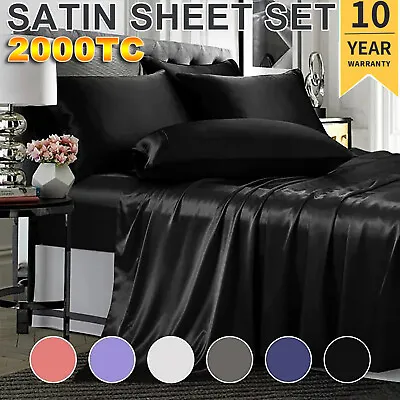 2000TC Silk Satin Sheet Set Single/Double/Queen/King Flat Fitted Pillowcase New • $10.79