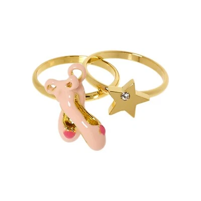 $24.46 • Buy Les Nereides Ballet Shoe & Star Rings Set Of 2 Gold Tone/ Pink UK Size L