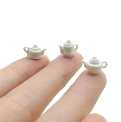 3 Plain White Porcelain Ceramic Coffee Teapots Dollhouse Miniature 1/24 • $14