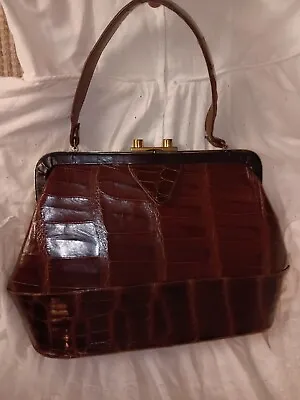 Vassar Vintage Large Glossy Brown Genuine Alligator Tote Bag Handbag • $125