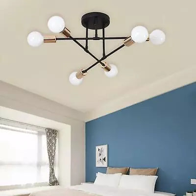 Sputnik Chandelier 6-Light Retro Look Matte Black Finish For Living Room • £24.22