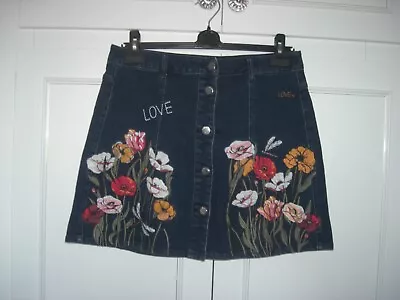 £4.99 • Buy River Island Mini Skirt - Dark Blue Denim Mix Floral Embroidery Stretch - 10 New