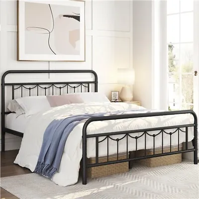 Twin/Full/Queen Metal Bed Frame With Vintage Headboard And Footboard Black • $79.98