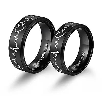 Couples Titanium Ring I Love You Heartbeat Matching Anniversary Wedding Band+Box • $14.99