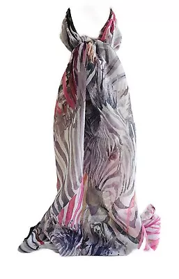 Zebra Print Scarf Pink & Grey 180cm X 50cm • £6.25