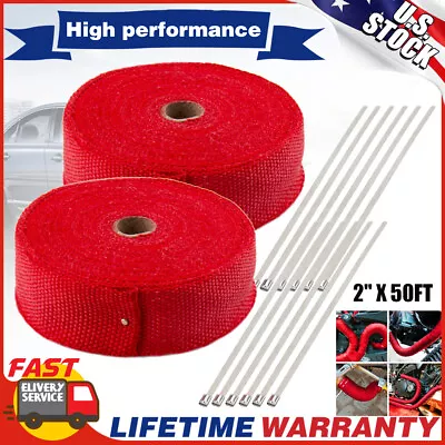 2Pcs 2  X 50FT Exhaust Thermal Wrap Manifold Header Isolation Heat Tape + 20 Tie • $29.59