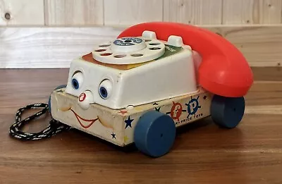 Vintage 1961 Fisher Price Chatter Telephone Phone Pull Toy W/ Moving Eyes # 747 • $15.99