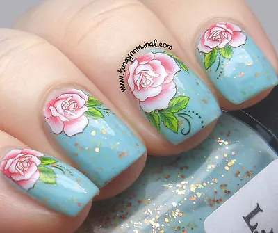 £1.74 • Buy One Stroke Pink Roses Flowers Water Transfers Nail Art Sticker Decals Decoration