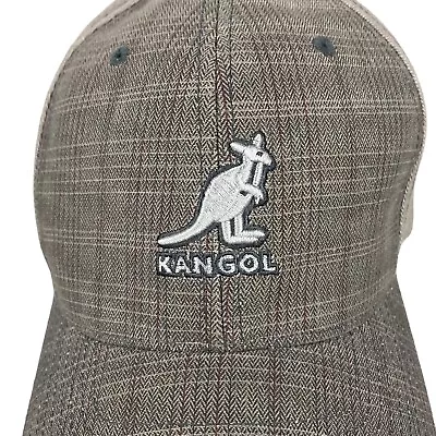 KANGOL TOTTENHAM Plaid Flexfit Hat Cap S/M Gray Silver Tan Embroidered NEW • $21.75