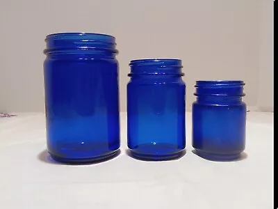 3 Vintage Vicks Vaporub Cobalt Blue Jars Bottles 3 Sizes • $6.10