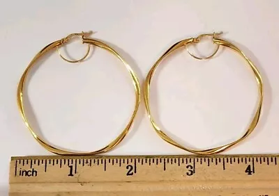 Vintage MILOR Italy 14K Yellow Gold Large 2  Twist Hoop Earrings (2.7g) • $211.65