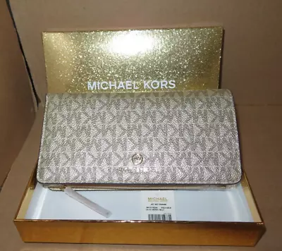 Michael Kors Jet Set Charm Wallet LG TZ CNTNTL WLLT Logo Pale Gold Brand New • $89.99