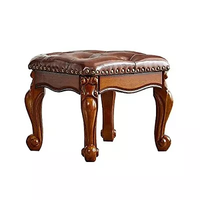  Square Ottoman Small Foot Stool Fiber Leather Wooden Foot Rest Red-brown • $149.34