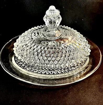Vintage Indiana Glass Oval Butter Dish Lid Clear Diamond Point 9 X 6  X 6  READ • $14.99