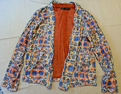 ZARA Sequin Blazer Woman's Size Large Open Drape Front Jacket #177-1634 Lined • $80