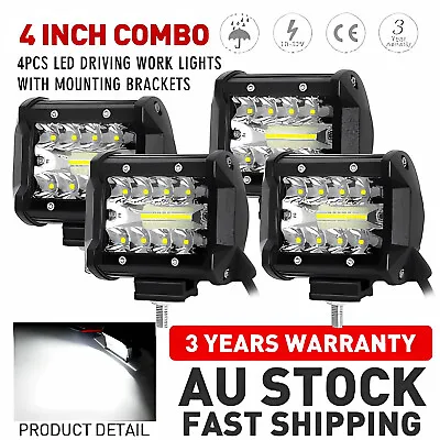 4X 4inch 200W LED Work Lights Bar Spot Flood Light Bar Reverse 4WD 12V 24V OZ AU • $19.99