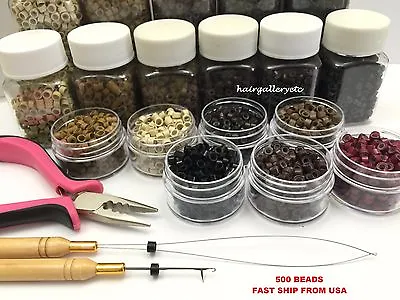 500 SILICONE MICRO BEADS Feather Hair Extension I TIP TOOL KIT PLIERS HOOK LOOP • $16.99