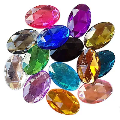 Large 20x30mm FLATBACK Oval Acrylic Crystal Rhinestone Embellishment Gem Jewels • £1.49