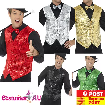 Mens Sequin Waistcoat Vest Dance 20s Mardi Gras Ringmaster Magician Costume  • $17.11