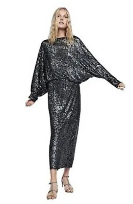 £99.99 • Buy Bnwt Zara Sequin Backless Dress Pewter As Seen On Claudia Winkleman