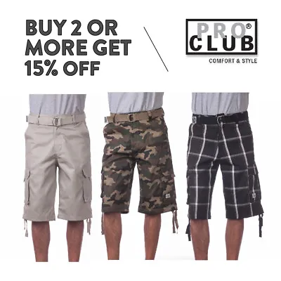 Proclub Pro Club Mens Casual Cargo Shorts 5 Pocket Camo Plaid Shorts Big Tall • $27.95