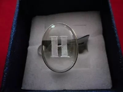 White Quartz Cabochon Monogrammed  H  Ring In 925 Sterling-Size 7-20.40 Carats • $23.40