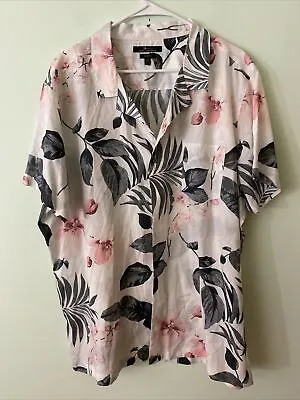 Marc Anthony Slim Fit Short Sleeve Button Shirt Hawaiian Print Pink Gray  XXL • $18