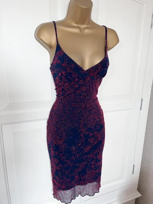 £50 • Buy Jane Norman Vintage Rare Navy Red Velvet Mesh Evening Dress Size 10