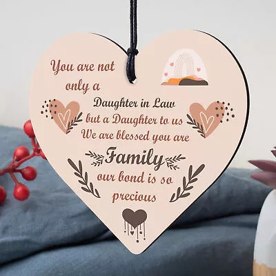 Daughter In Law Plaque Sayings Wooden Heart Birthday Wedding Christmas Gifts • £3.99