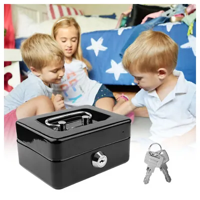 Mini Locking Steel Cash Lock Box With Keys Security Money Tray Double Layer Gift • $11.49