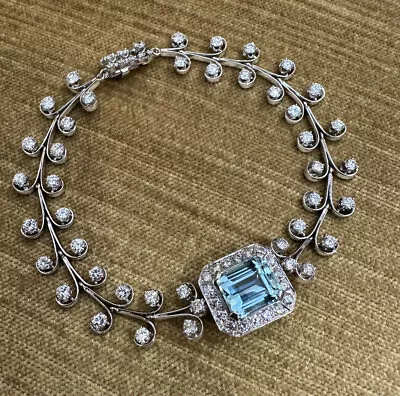 Vintage Aquamarine & Diamond Bracelet In Platinum 7.5 Inches - HM2517BA • $9200