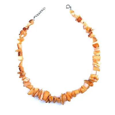 Vintage Bright Citrus Orange Mother Of Pearl Graduated Chunky Necklace 16  • $12