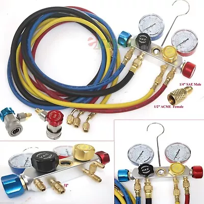 4 Way Mini Split AC Manifold Gauge Set R410a R22 R134a W/ Hoses Quick Adapters • $59.49