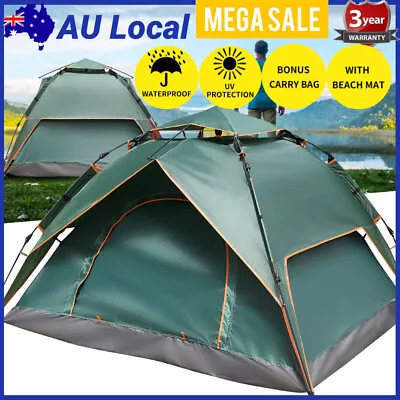 $58.88 • Buy Camping Tent 3-4 Person Instant Pop Up Beach Hiking Shelter Green UV-proof New