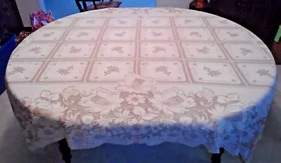 Vintage 1940s Quaker Lace Ivory & Ecru Two-Tone Tablecloth 92  X 60” D #6592 Tag • $34.99