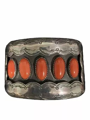 HUGE Old Pawn Navajo CORAL SHADOWBOX BRACELET 925 79 Grams • $659