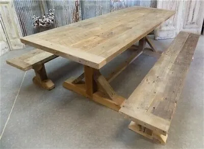 $1995 • Buy 10' Amish Pine Harvest T-Leg Table, Custom Made To Order, Rustic Farmhouse Table