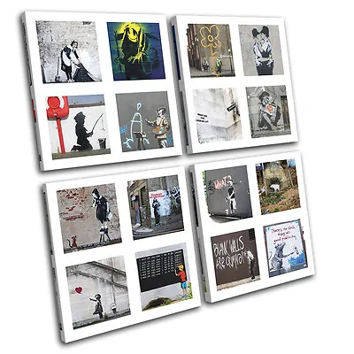 HD Collage Banksy Street MULTI CANVAS WALL ART Picture Print VA • £44.99