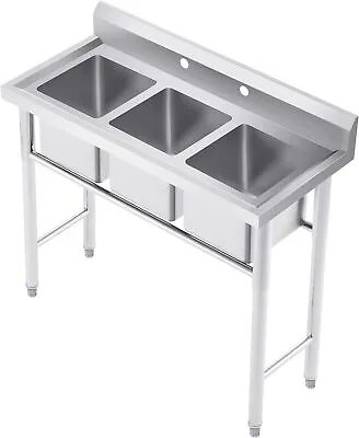 Silver 3-Compartment Stainless Steel Utility Sink For Restaurant LARGE CAPACITY • $209.99