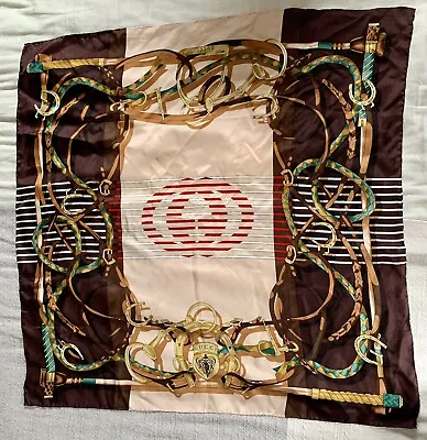 Vintage Gucci Scarf. Gucci Logo Horse Shoes Pattern Pink Brown W/ Stripes • $145