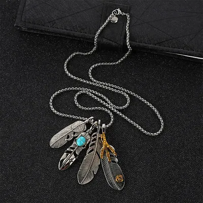 Men Retro Stainless Steel 3D Casting Feather Eagle Claw Style Pendant Necklace • $9.96