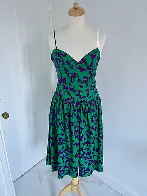 1980s 80s Prom Vintage Dress Indie Sleaze Purple And Green Size 10-12 • £9.89