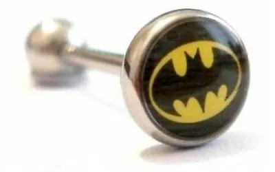 Batman Logo Tongue Bar - Flat Style - 10mm 11mm 12mm 13mm 14mm 15mm 16mm 18 & 19 • £2.99