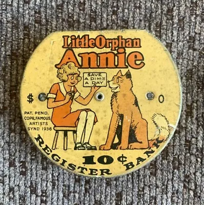 Vintage 1936 Little Orphan Annie Metal Dime Register Bank Famous Artists • $49.95