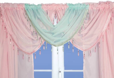 £5.99 • Buy Pink Crystal Beaded Sparkle Swag Pelmet Valance Voile Net Curtain Swag Single