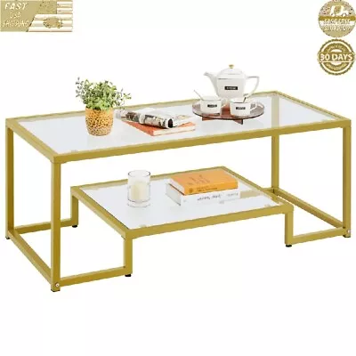 2-tire Modern Tempered Glass Coffee Table W/ Metal Frame Living Room Furniture • $79.95