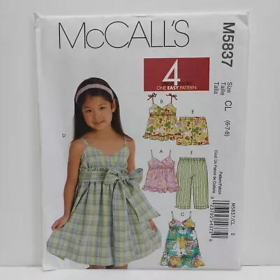 McCall's M5837 Girl Size 6-7-8 Dress Top Shorts Capris Sewing Pattern 2009 Uncut • $9.99