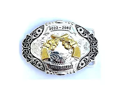 Western Buckle Gold Black Silver Guns 2nd Amend Cowboy 2''Buckle Hebilla Vaquero • $24.99